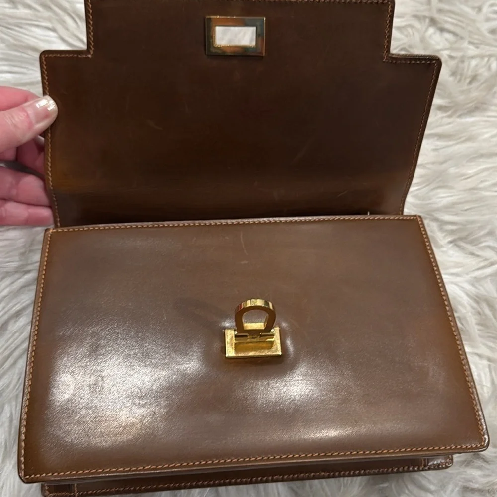 Gucci Vintage 1960s Calfskin Leather Top Handle Trifolio Satchel Mini Bag